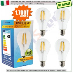 4 X Lampada Goccia SunSeed 12W a Filamento LED E27 Luce Naturale 4000K 1700 lumen