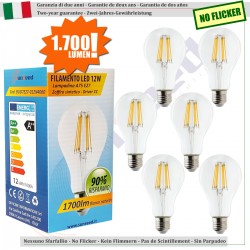 6 X Lampada Goccia SunSeed 12W a Filamento LED E27 Luce Naturale 4000K 1700 lumen