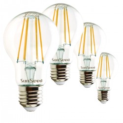 SunSeed, 4 X E27 7W (equivale a 75W) LAMPADINA LED GOCCIA A60 A FILAMENTO LED Luce calda 2700K 830 Lumen