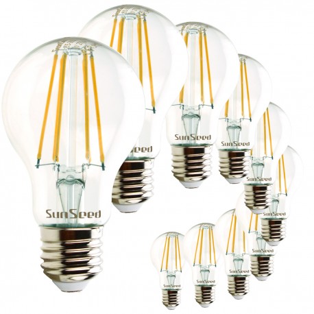 SunSeed, 10 X E27 7W (equivale a 75W) LAMPADINA LED GOCCIA A60 A FILAMENTO LED Luce calda 2700K 830 Lumen