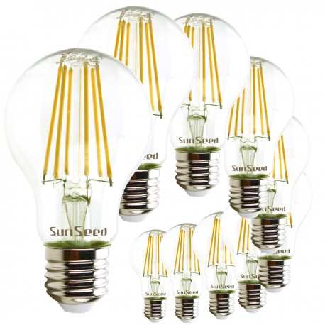 SunSeed, 10 X E27 9W (equivale a 90W) LAMPADINA LED GOCCIA A60 A FILAMENTO LED Luce calda 2700K 1055 Lumen