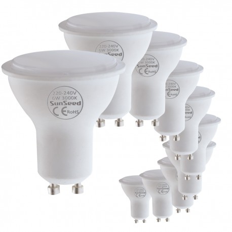SunSeed 10x GU10 6W, LAMPADINA LED FARETTO, Luce Calda 3000K 500 Lumen 120°
