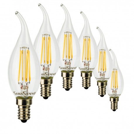 SunSeed, 6 X E14 6W LAMPADINA LED COLPO DI VENTO BT35 A FILAMENTO LED IN ZAFFIRO SINTETICO Luce calda 2700K 760 Lumen 300° Dr.IC