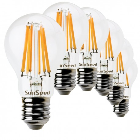 6 X Lampada Goccia SunSeed 10W a Filamento LED E27 Luce Calda 2700K