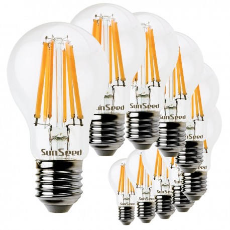 10 X Lampada Goccia SunSeed 10W a Filamento LED E27 Luce Calda 2700K