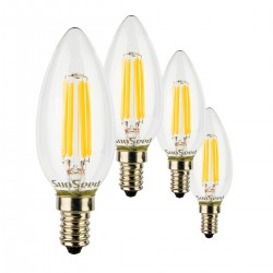 4 X Lampadina Candela SunSeed 6W a Filamento LED in Zaffiro Sintetico E14 Luce Calda 2700K 806 lumen
