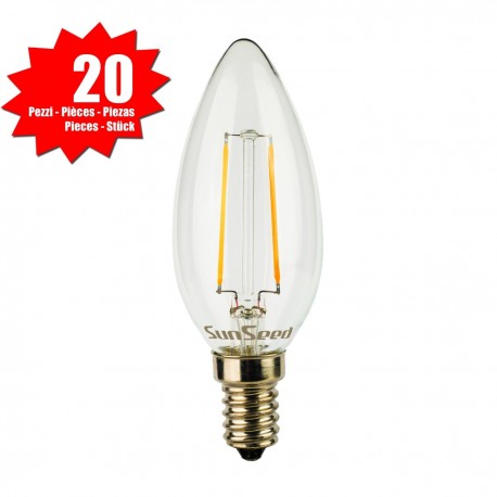 SunSeed 20 X Lampada Candela 2W E14 a Filamento LED in Zaffiro Sintetico Luce  Calda 2700K