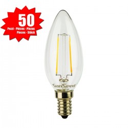 50 X LampadinaCandela SunSeed 2W a Filamento LED in Zaffiro Sintetico E14 250 Lumen Luce Naturale 4000K