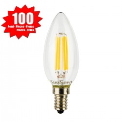 100 X Lampadina Candela SunSeed 4W a Filamento LED in Zaffiro Sintetico E14 Luce Calda 2700K