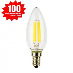 100 X Lampadina Candela SunSeed 4W a Filamento LED in Zaffiro Sintetico E14 Luce Naturale 4000K