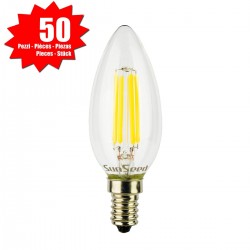 50 X Lampadina Candela SunSeed 4W a Filamento LED in Zaffiro Sintetico E14 Luce Naturale 4000K