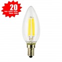 SunSeed, 20 X E14 4W LAMPADINA LED CANDELA C35 A FILAMENTO LED IN ZAFFIRO SINTETICO Luce naturale 4000K 470 Lumen 300°