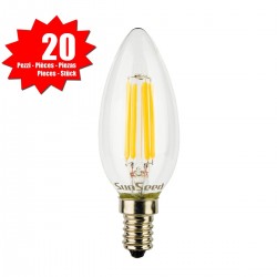 20 X Lampadina Candela SunSeed 6W a Filamento LED in Zaffiro Sintetico E14 Luce Calda 2700K 806 lumen