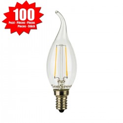 100 X Lampadina Colpo di Vento SunSeed 3W a Filamento LED in Zaffiro Sintetico E14 Luce Calda 2700K