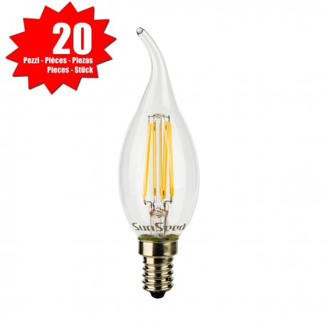 20 X Lampadina Colpo di Vento SunSeed 4W a Filamento LED in Zaffiro Sintetico E14 Luce Calda 2700K