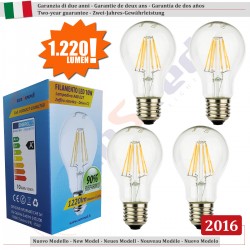 4 X Lampada Goccia SunSeed 10W a Filamento LED E27 Luce Calda 2700K