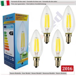 10 X LampadinaCandela SunSeed 4W a Filamento LED in Zaffiro Sintetico E14 Luce Naturale 4000K