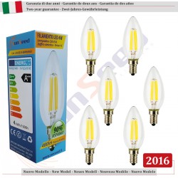 6 X LampadinaCandela SunSeed 4W a Filamento LED in Zaffiro Sintetico E14 Luce Fredda 6500K