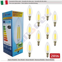 10 X LampadinaCandela SunSeed 4W a Filamento LED in Zaffiro Sintetico E14 Luce Fredda 6500K