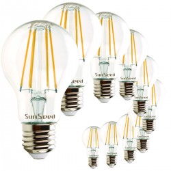 SunSeed, 10 X E27 7W (equivale a 75W) LAMPADINA LED GOCCIA A60 A FILAMENTO LED Luce calda 2700K 806 Lumen