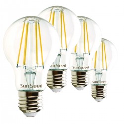 SunSeed, 4 X E27 7W (equivale a 75W) LAMPADINA LED GOCCIA A60 A FILAMENTO LED Luce naturale 4000K 806 Lumen