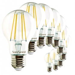 SunSeed, 10 X E27 7W (equivale a 75W) LAMPADINA LED GOCCIA A60 A FILAMENTO LED Luce naturale 4000K 806 Lumen