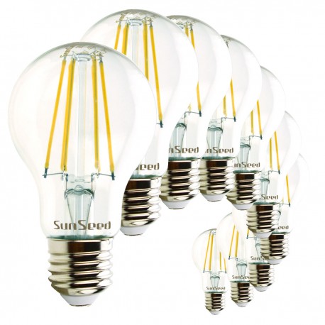 SunSeed, 10 X E27 7W (equivale a 75W) LAMPADINA LED GOCCIA A60 A FILAMENTO LED Luce naturale 4000K 806 Lumen