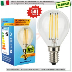 SunSeed, 50 X E14 5W LAMPADINA LED SFERA G45 A FILAMENTO LED IN ZAFFIRO SINTETICO Luce naturale 4000K 600 Lumen 300° Driver IC