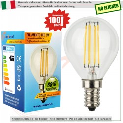 SunSeed, 100 X E14 5W LAMPADINA LED SFERA G45 A FILAMENTO LED IN ZAFFIRO SINTETICO Luce naturale 4000K 600 Lumen 300° Driver IC