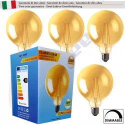 SunSeed 4x Lampadina E27 Filamento LED 6W Globo 520lm Extra Calda 2200K Dimmerabile