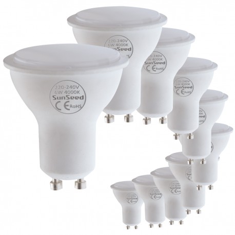 SunSeed 10x GU10 6W, LAMPADINA LED FARETTO, Luce Naturale 4000K 490 Lumen 120°