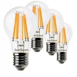 SunSeed, 4 X E27 12W LAMPADINA LED GOCCIA A60 A FILAMENTO LED IN ZAFFIRO SINTETICO Luce calda 2700K 1500 Lumen