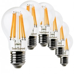 SunSeed, 6 X E27 12W LAMPADINA LED GOCCIA A60 A FILAMENTO LED IN ZAFFIRO SINTETICO Luce calda 2700K 1500 Lumen