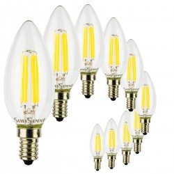 10 X LampadinaCandela SunSeed 6W a Filamento LED in Zaffiro Sintetico E14 Luce Naturale  4000K 806 lumen