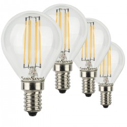 SunSeed, 4 X E14 6W LAMPADINA LED SFERA G45 A FILAMENTO LED IN ZAFFIRO SINTETICO Luce calda 2700K 806 Lumen 300° Driver IC