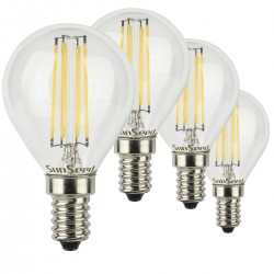 SunSeed, 4 X E14 6W LAMPADINA LED SFERA G45 A FILAMENTO LED IN ZAFFIRO SINTETICO Luce naturale 4000K 806 Lumen 300° Driver IC