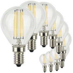 SunSeed, 10 X E14 6W LAMPADINA LED SFERA G45 A FILAMENTO LED IN ZAFFIRO SINTETICO Luce naturale 4000K 806 Lumen 300° Driver IC
