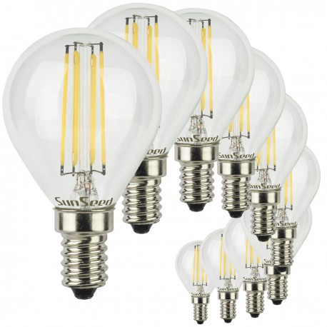 SunSeed, 10 X E14 6W LAMPADINA LED SFERA G45 A FILAMENTO LED IN ZAFFIRO SINTETICO Luce naturale 4000K 806 Lumen 300° Driver IC