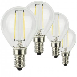 SunSeed, 4 X E14 2W LAMPADINA LED SFERA G45 A FILAMENTO LED IN ZAFFIRO SINTETICO Luce Naturale 4000K 250 Lumen 300° Driver IC