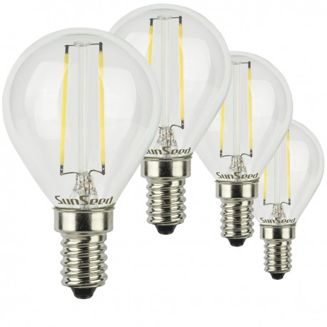 SunSeed, 4 X E14 2W LAMPADINA LED SFERA G45 A FILAMENTO LED IN ZAFFIRO SINTETICO Luce Naturale 4000K 250 Lumen 300° Driver IC