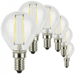 SunSeed, 6 X E14 2W LAMPADINA LED SFERA G45 A FILAMENTO LED IN ZAFFIRO SINTETICO Luce Naturale 4000K 250 Lumen 300° Driver IC