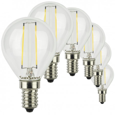 SunSeed, 6 X E14 2W LAMPADINA LED SFERA G45 A FILAMENTO LED IN ZAFFIRO SINTETICO Luce Naturale 4000K 250 Lumen 300° Driver IC