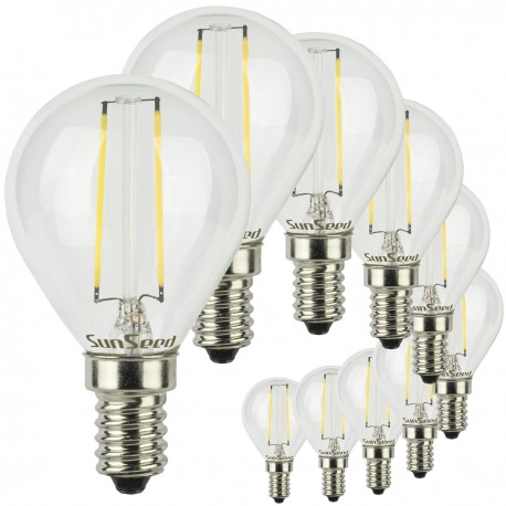 SunSeed, 10 X E14 2W LAMPADINA LED SFERA G45 A FILAMENTO LED IN ZAFFIRO SINTETICO Luce Naturale 4000K 250 Lumen 300° Driver IC