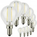 SunSeed, 10 X E14 2W LAMPADINA LED SFERA G45 A FILAMENTO LED IN ZAFFIRO SINTETICO Luce naturale 4000K 250 Lumen 300° Driver IC
