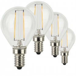 SunSeed, 4 X E14 2W LAMPADINA LED SFERA G45 A FILAMENTO LED IN ZAFFIRO SINTETICO Luce calda 2700K 250 Lumen 300° Driver IC