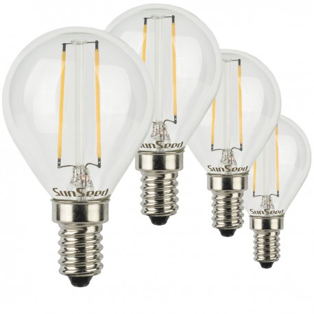 SunSeed, 4 X E14 2W LAMPADINA LED SFERA G45 A FILAMENTO LED IN ZAFFIRO SINTETICO Luce calda 2700K 250 Lumen 300° Driver IC