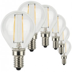 SunSeed, 6 X E14 2W LAMPADINA LED SFERA G45 A FILAMENTO LED IN ZAFFIRO SINTETICO Luce calda 2700K 250 Lumen 300° Driver IC