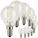 SunSeed, 10 X E14 2W LAMPADINA LED SFERA G45 A FILAMENTO LED IN ZAFFIRO SINTETICO Luce calda 2700K 250 Lumen 300° Driver IC