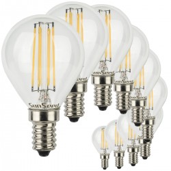 SunSeed, 10 X E14 4W LAMPADINA LED SFERA G45 A FILAMENTO LED IN ZAFFIRO SINTETICO Luce calda 2700K 470 Lumen 300° Driver IC