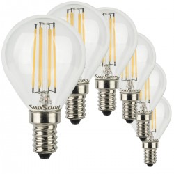 SunSeed, 6 X E14 4W LAMPADINA LED SFERA G45 A FILAMENTO LED IN ZAFFIRO SINTETICO Luce calda 2700K 470 Lumen 300° Driver IC
